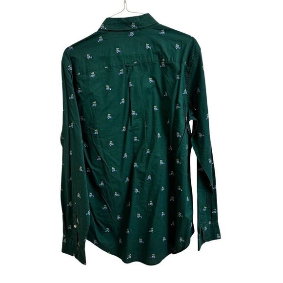 American Eagle Hunter Green Button Down Shirt Blue Car Christmas Trees Small NEW - Picture 2 of 6